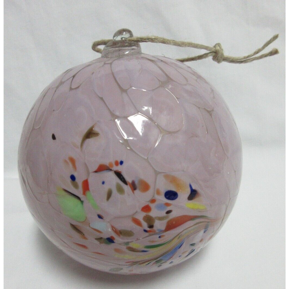 HAND BLOWN CONFETTI ART GLASS ORNAMENT Pink Multicolor Sun Catcher Gazing Ball